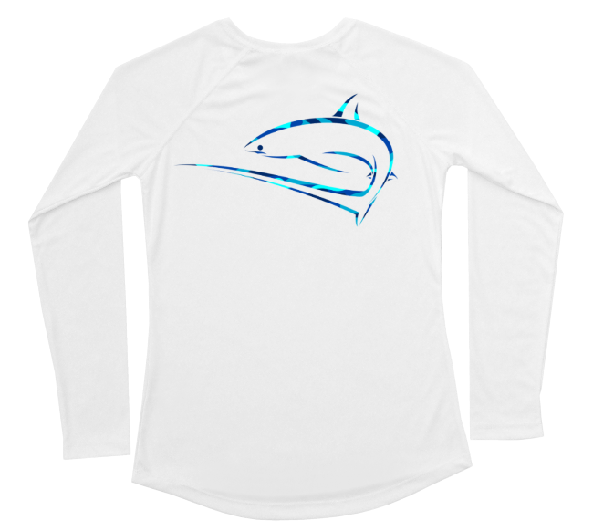 Womens Long Sleeve UV Water Camouflage Thresher Shark Swim Shirt – Shark Zen