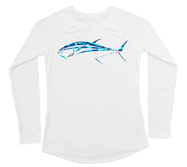 Womens Long Sleeve UV Water Camouflage Bluefin Tuna Swim Shirt – Shark Zen