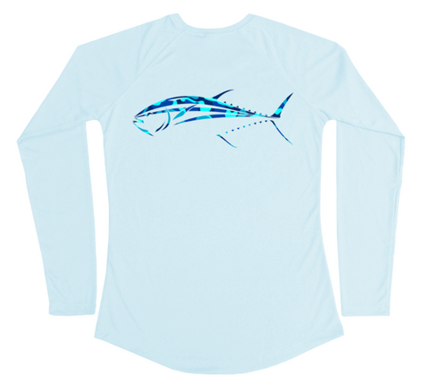 Womens Long Sleeve UV Water Camouflage Bluefin Tuna Swim Shirt